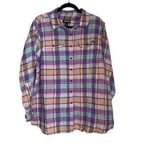 Lands' End Colorful Plaid Linen Shirt 1X